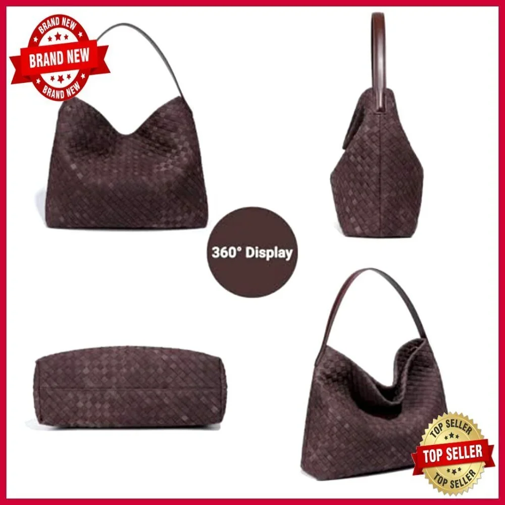 Woven Suede Hobo Bag with Detachable Crossbody Strap for Work Travel